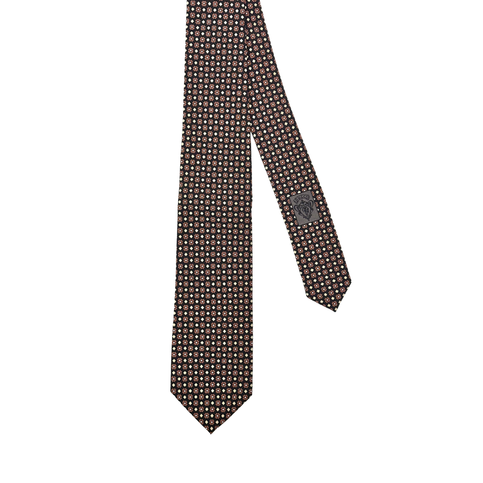 Gucci Brown Multi Color Print Silk Tie