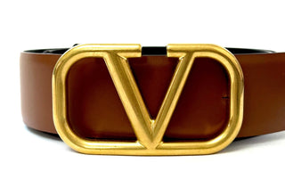 Valentino Reversible V Logo Belt in Glossy Calfskin Black/ Brown