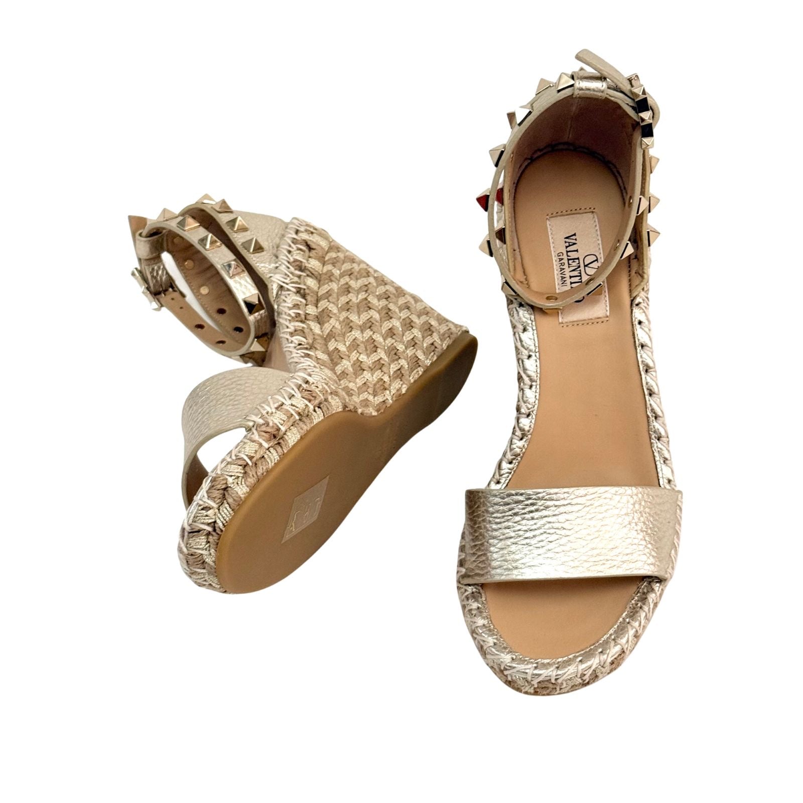 Valentino Rockstud Double Wedge Sandals