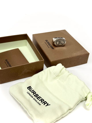 Burberry Palladium Plated Vintage Logo Ring