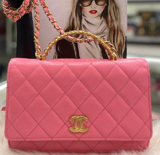 Chanel Pink Lambskin Top Handle Small Flap Bag
