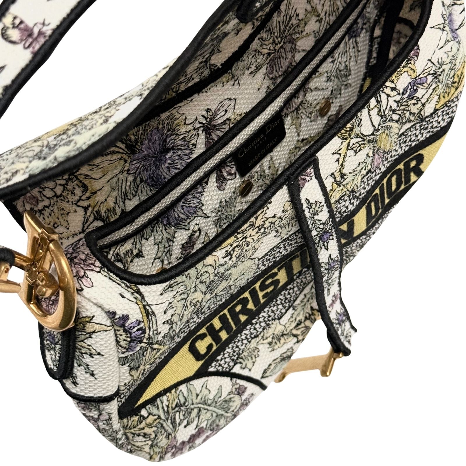 Christian Dior Saddle Bag latte Embroidery with Yellow Multicolor