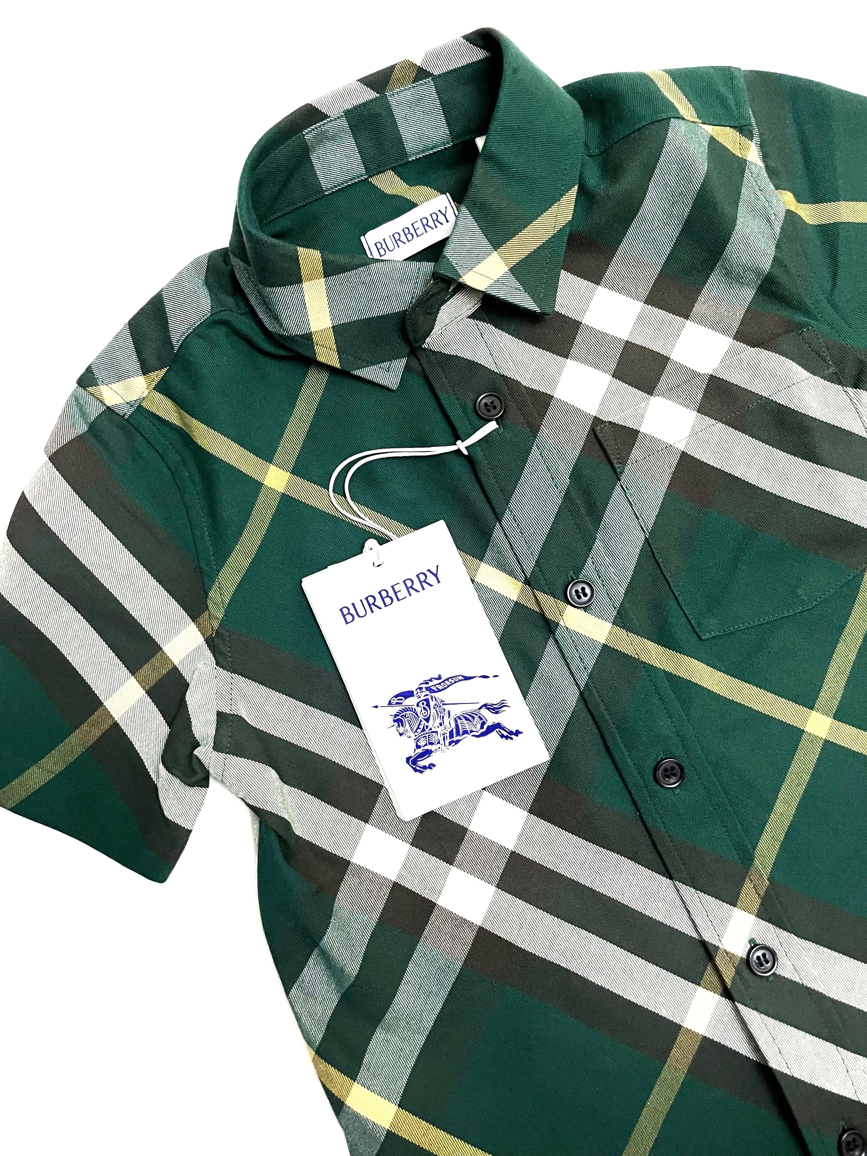 Burberry Green Classic Caro Patch Cotton Button Shirt