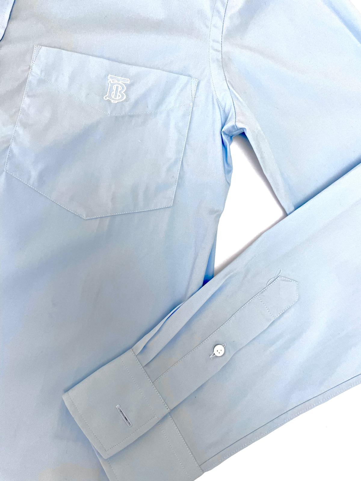 Burberry Light Blue Long Sleeve Button Shirt with Embroidered TB Logo
