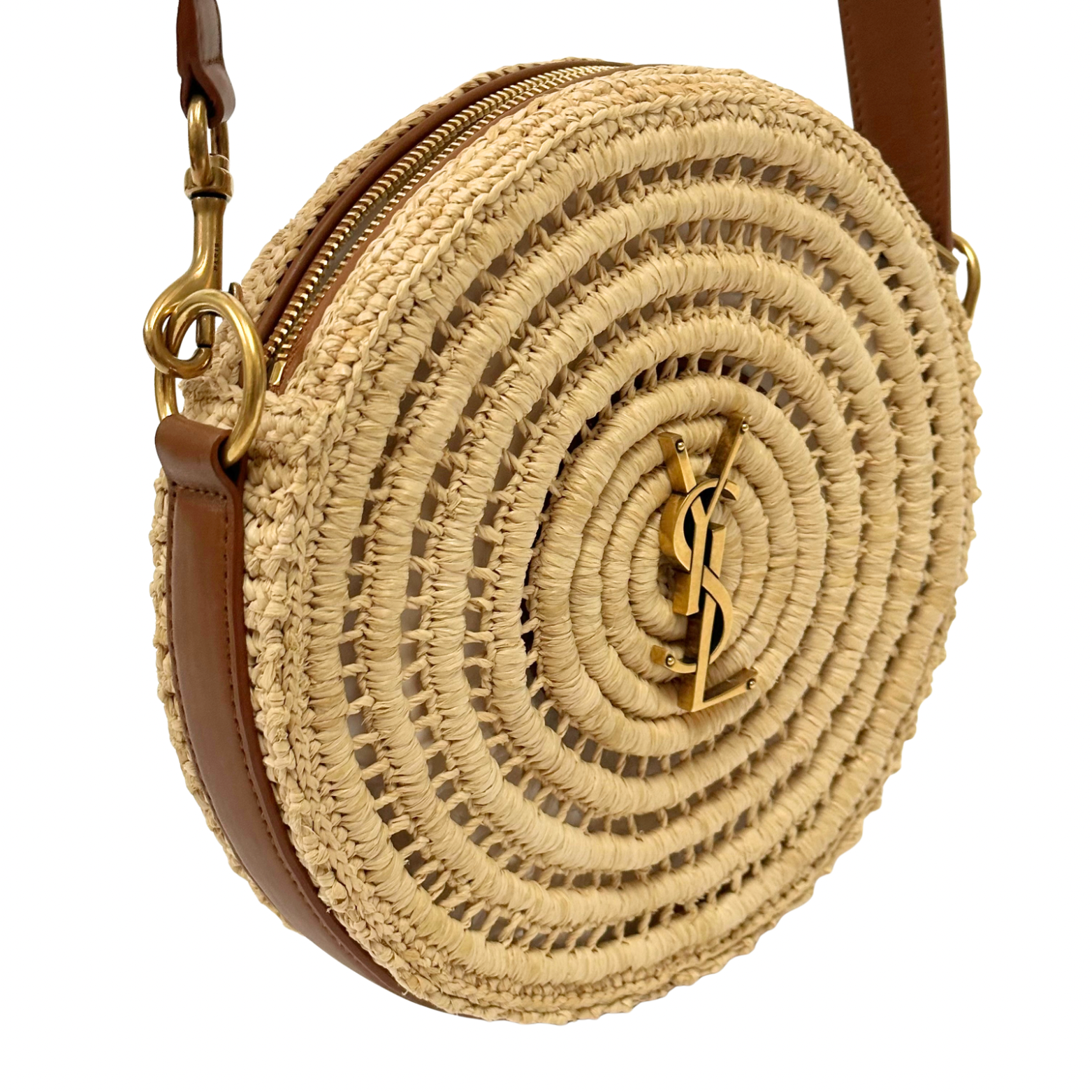 Saint Laurent Raffia Round shoulder Bag Naturel Brick