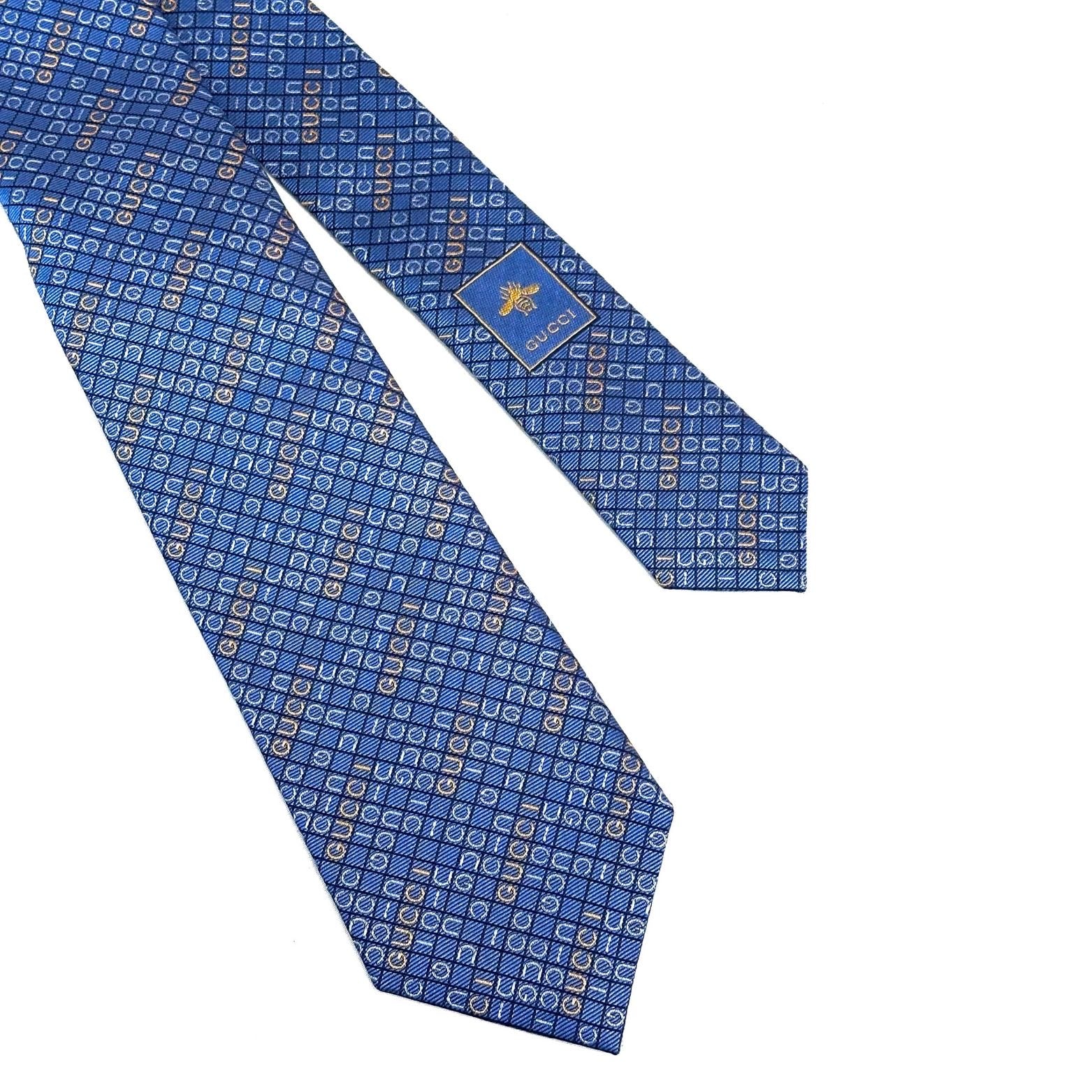 Gucci Silk Tie Blue with Gucci Print