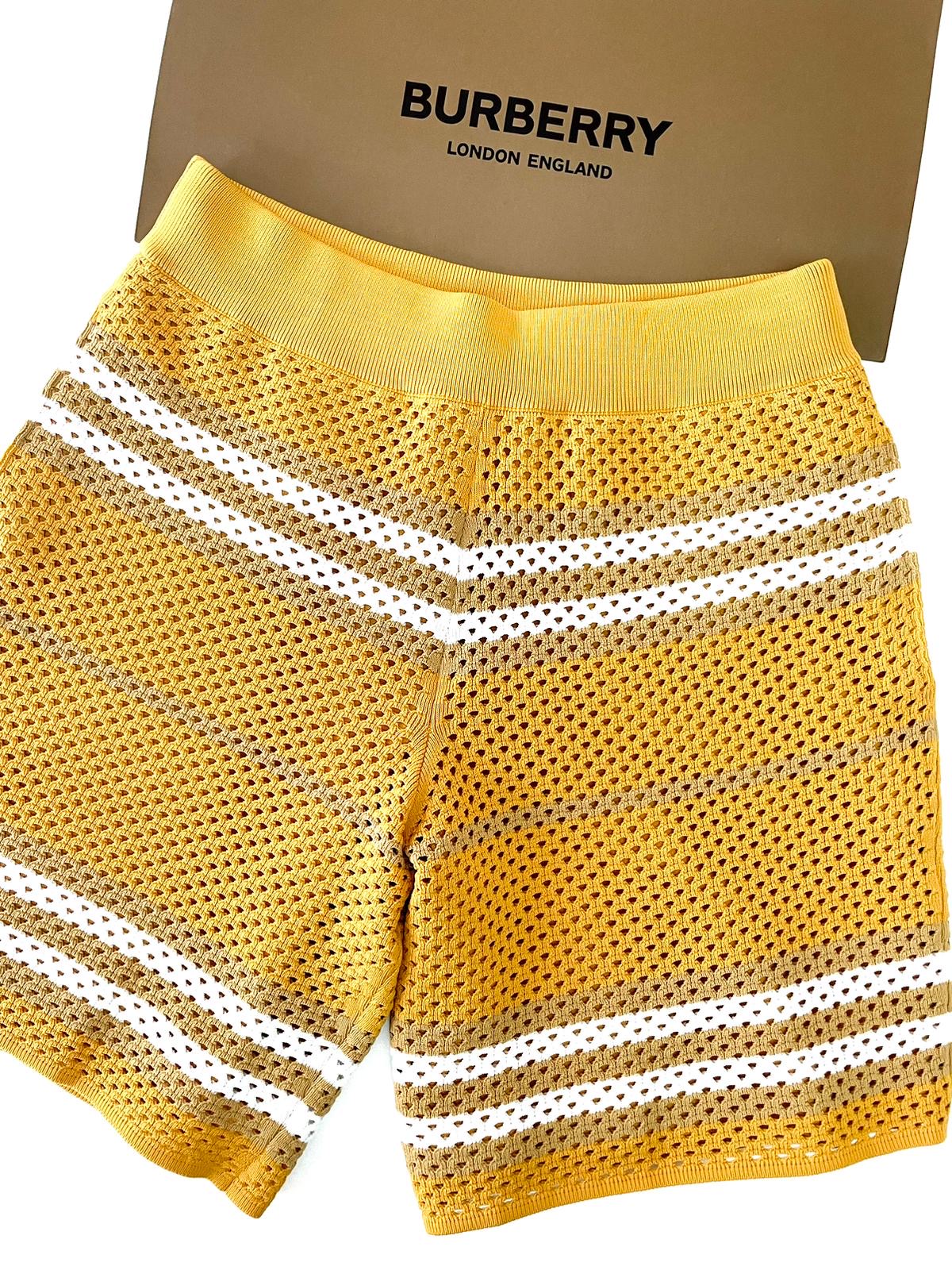 Burberry Mesh Mustard Yellow White Stripe Shorts