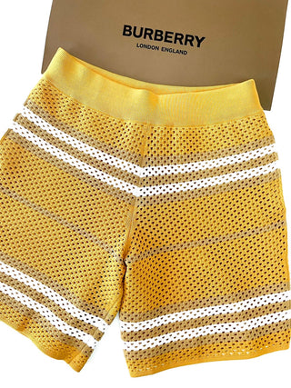 Burberry Mesh Mustard Yellow White Stripe Shorts
