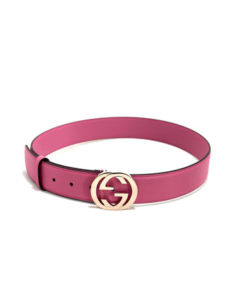 Gucci Pink Leather Belt With Gold Blondie Buckle