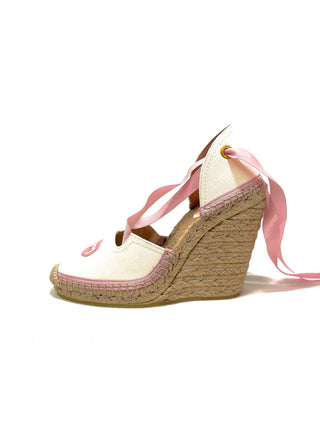 Gucci White Pink Ribbon Wedges