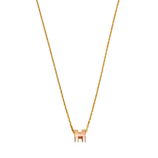 Hermes H Necklace Gold with Rose Color Pendant