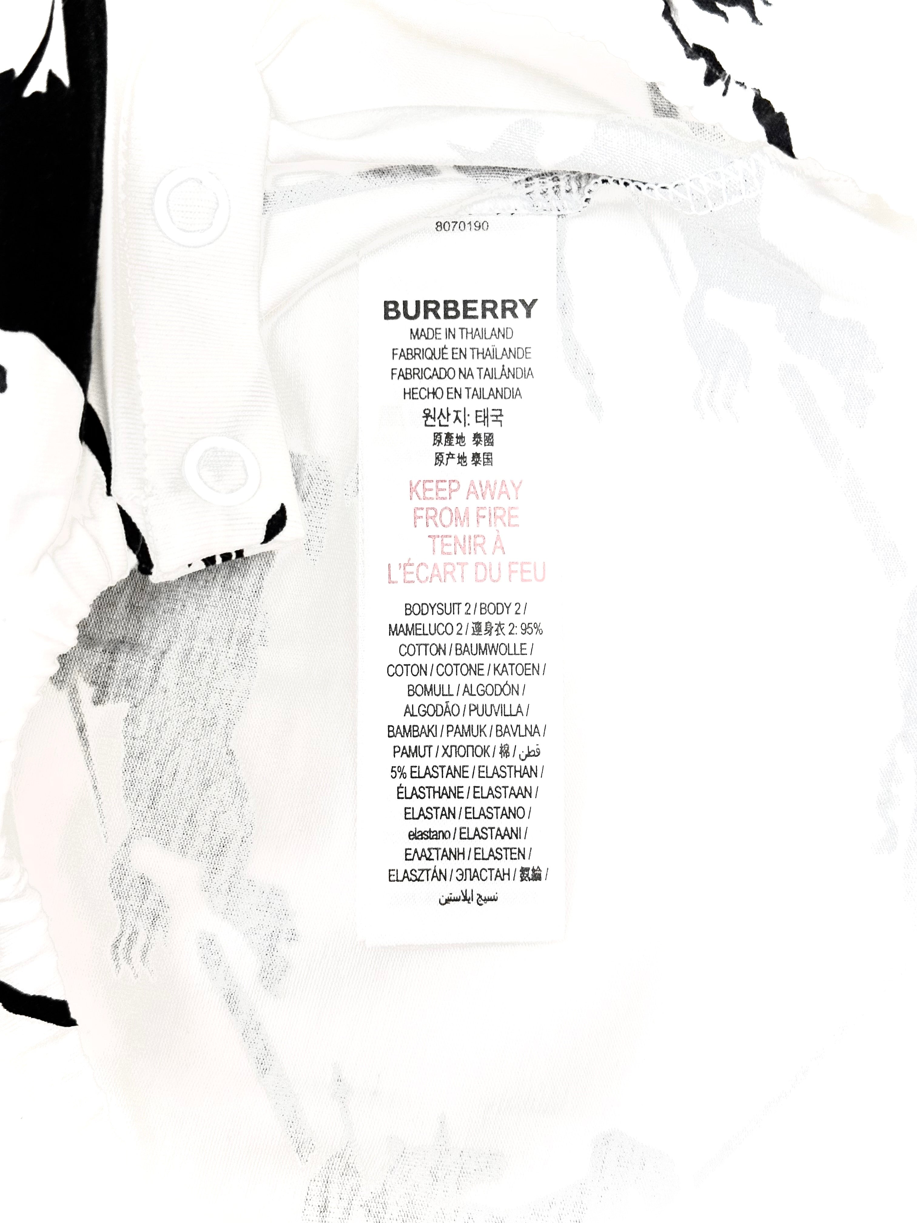Burberry White with Black Horse Logo  Baby Onesie