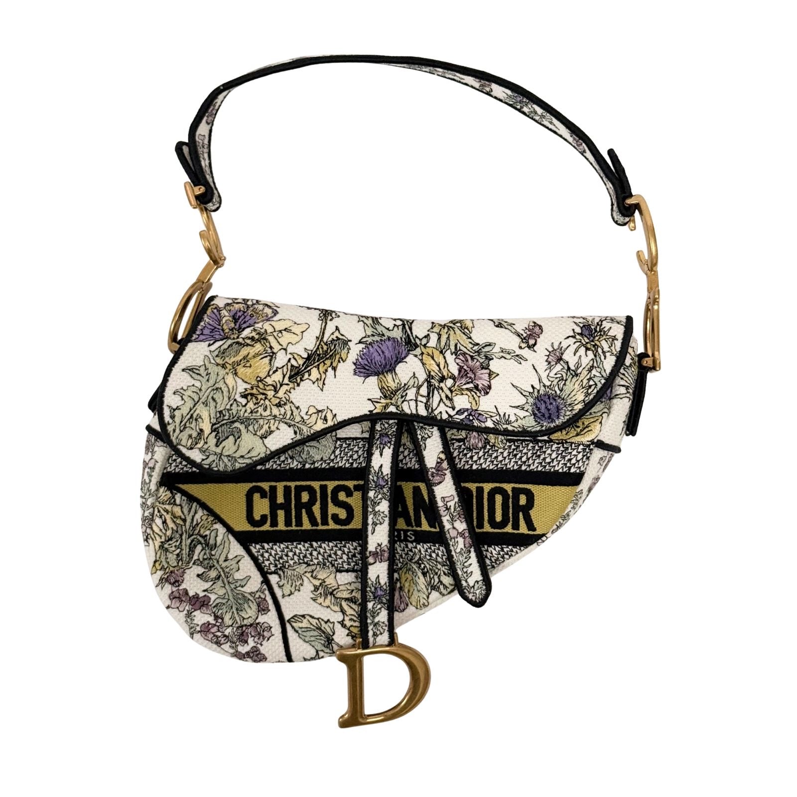Christian Dior Saddle Bag latte Embroidery with Yellow Multicolor