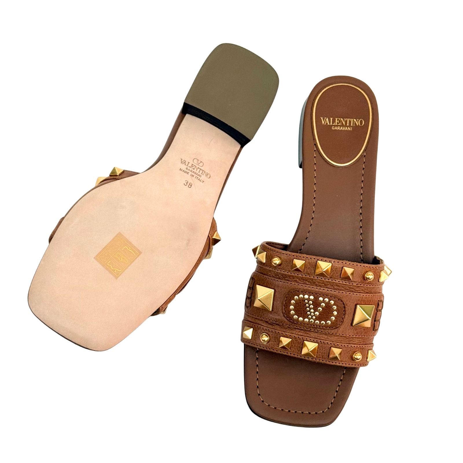Valentino Embellished Leather Sliders