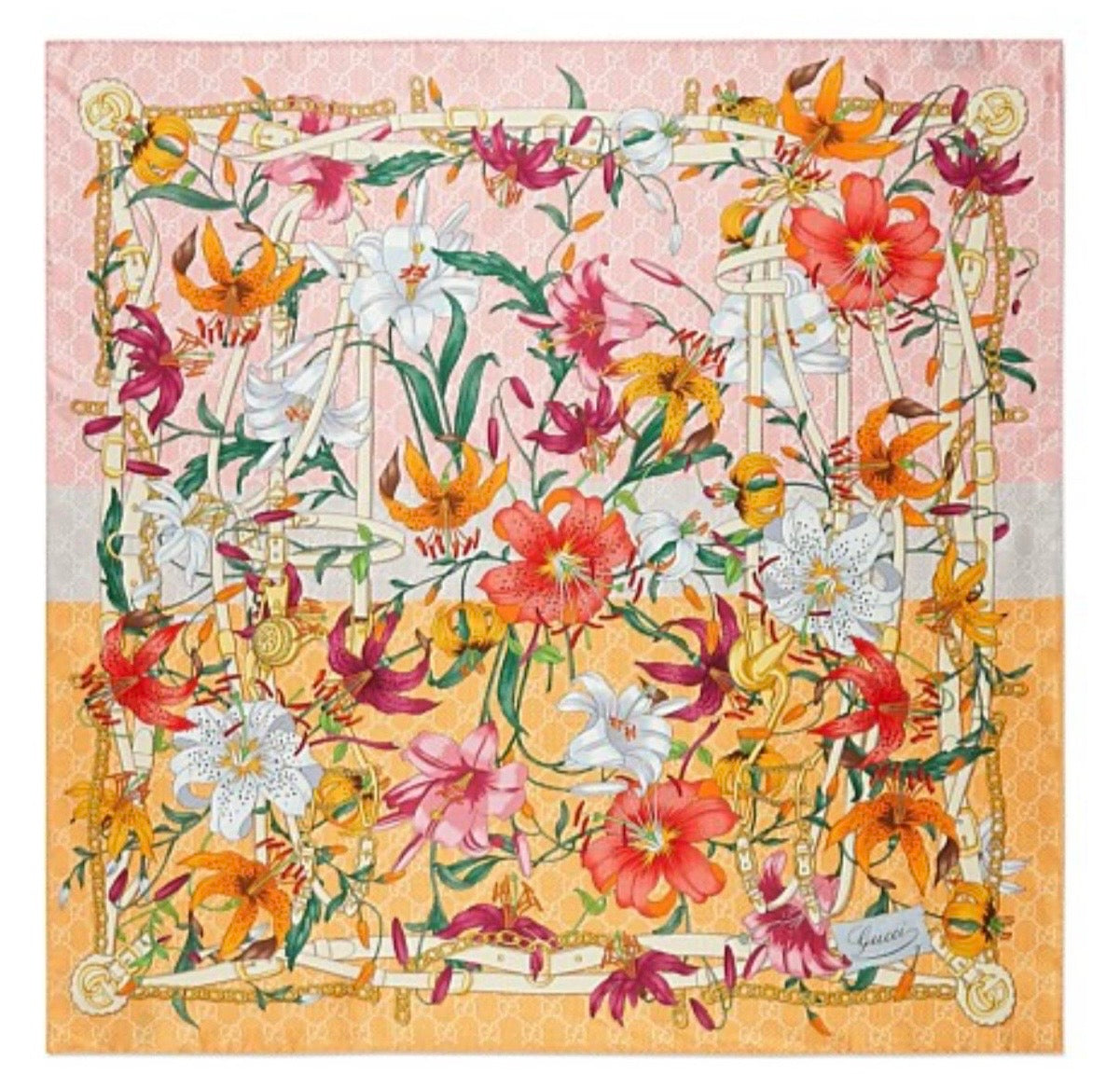 Gucci Silk Twill Flora Yellow Scarf