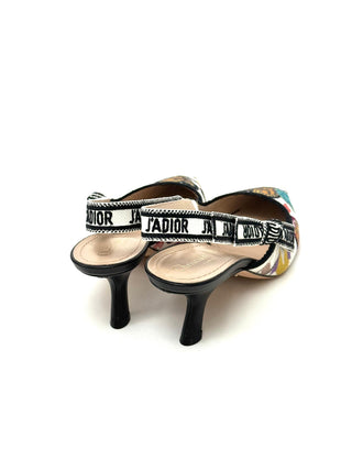 Dior Floral Canvas Leather Slingback Heels