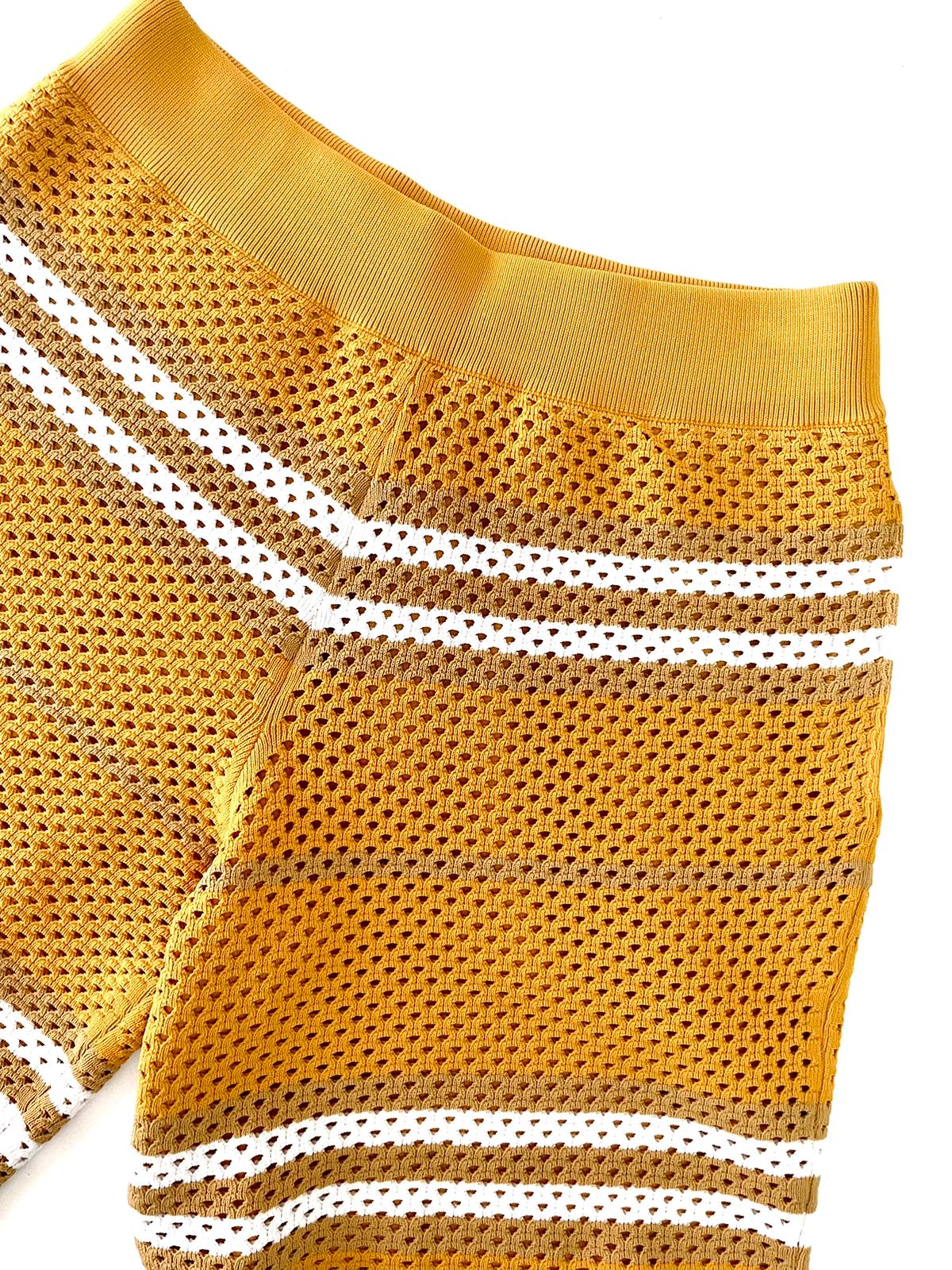 Burberry Mesh Mustard Yellow White Stripe Shorts
