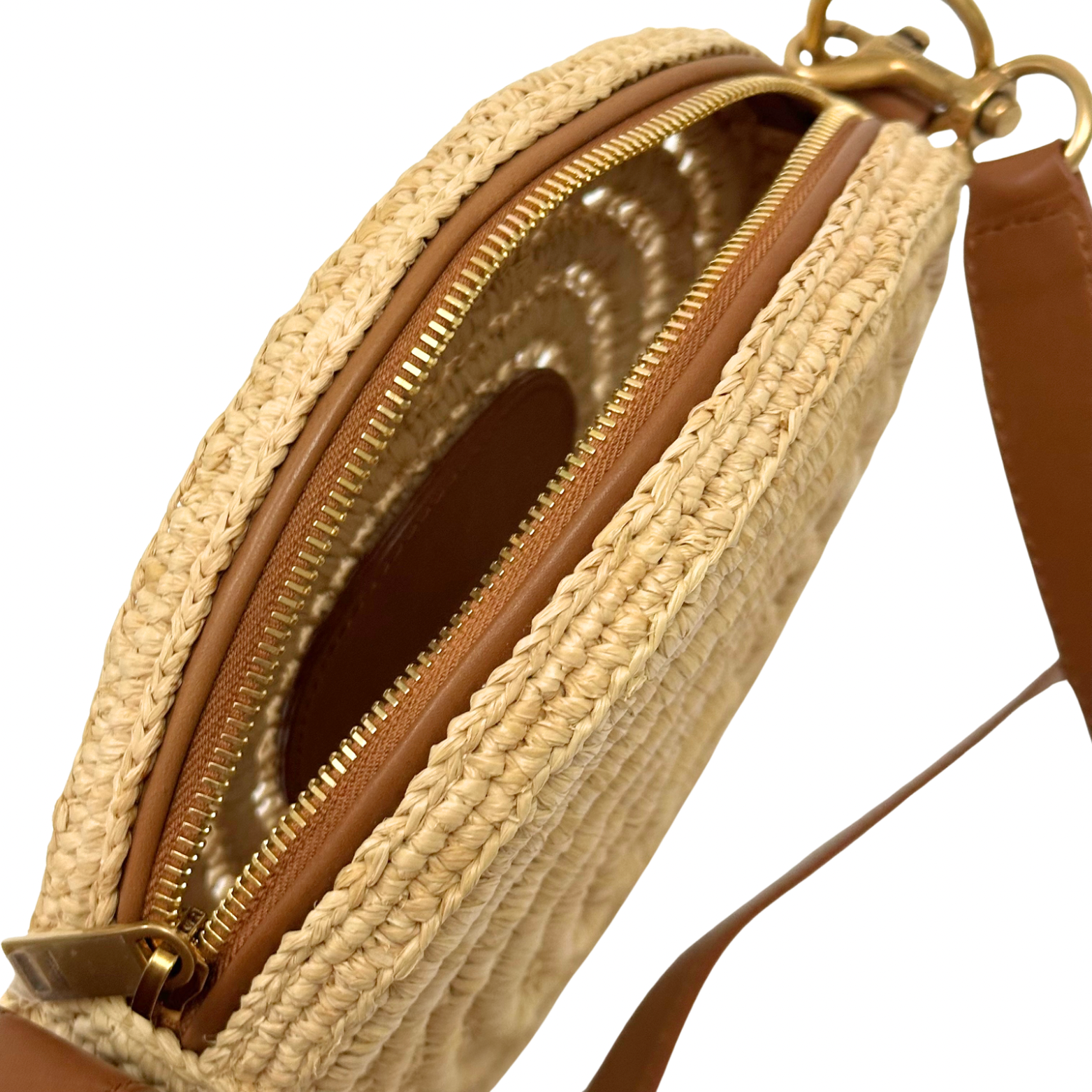 Saint Laurent Raffia Round shoulder Bag Naturel Brick