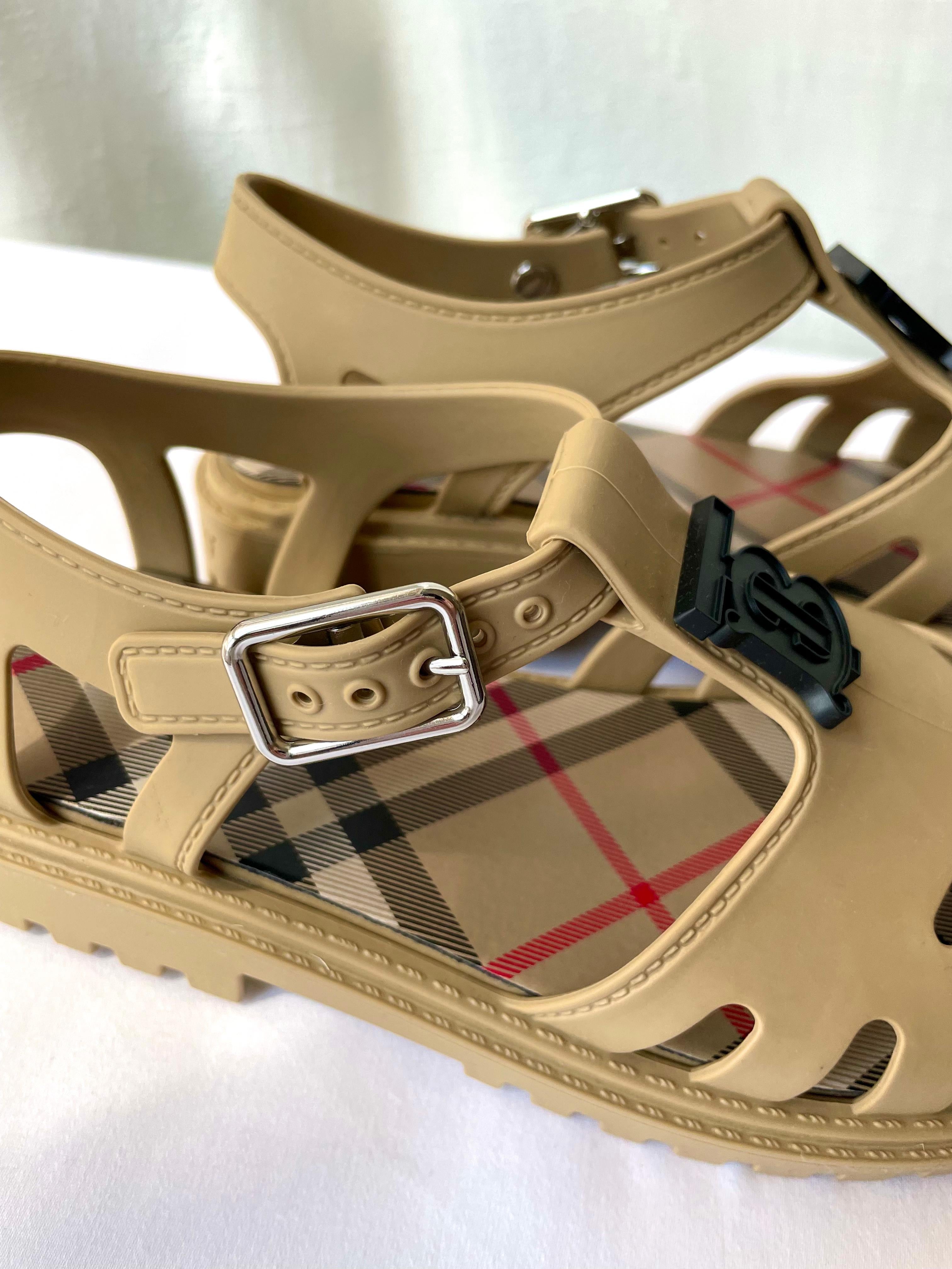 Burberry Beige Black TB Logo Jelly Shoes