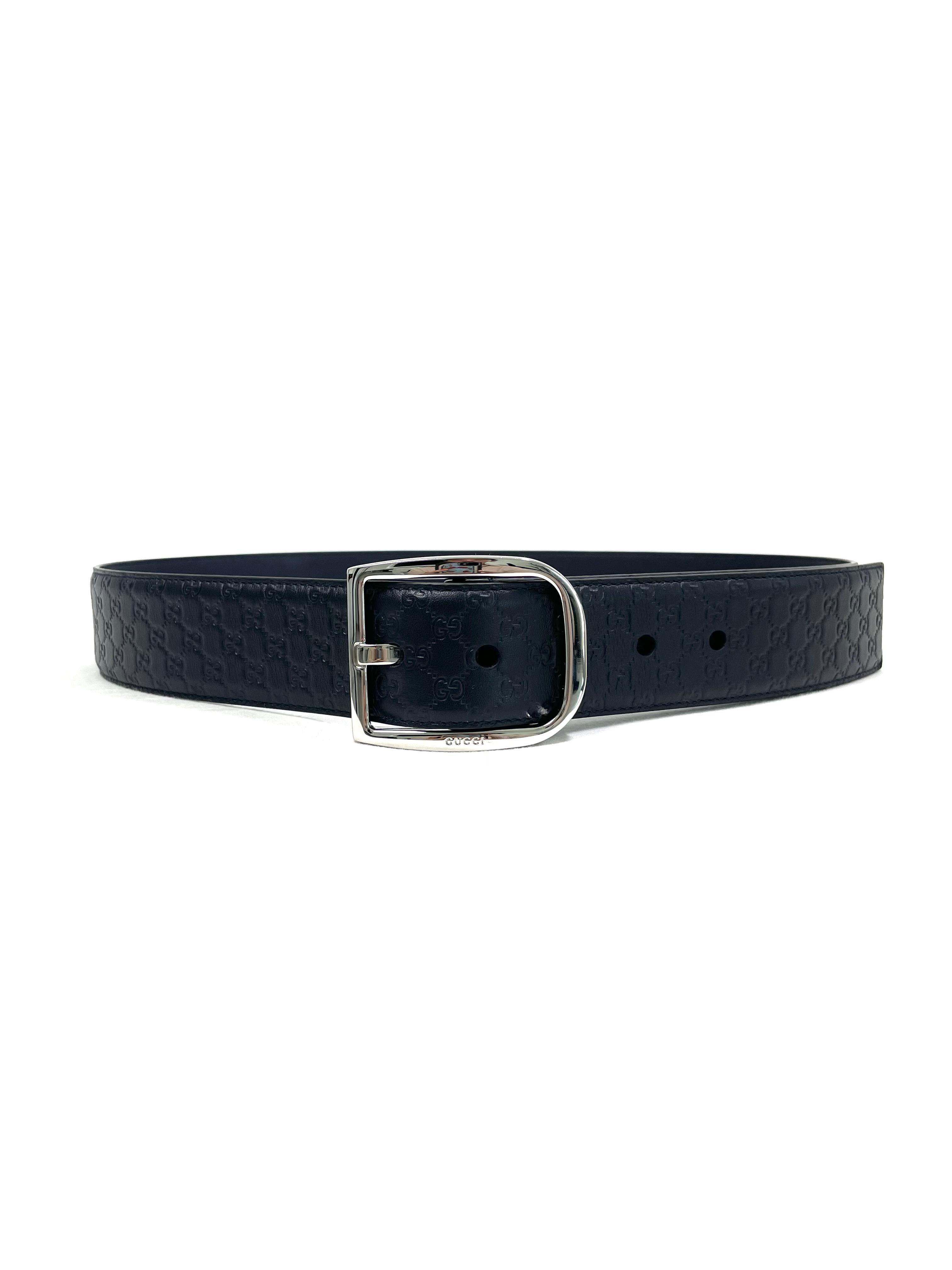 Gucci Leather Belt GG with Silver Buckle