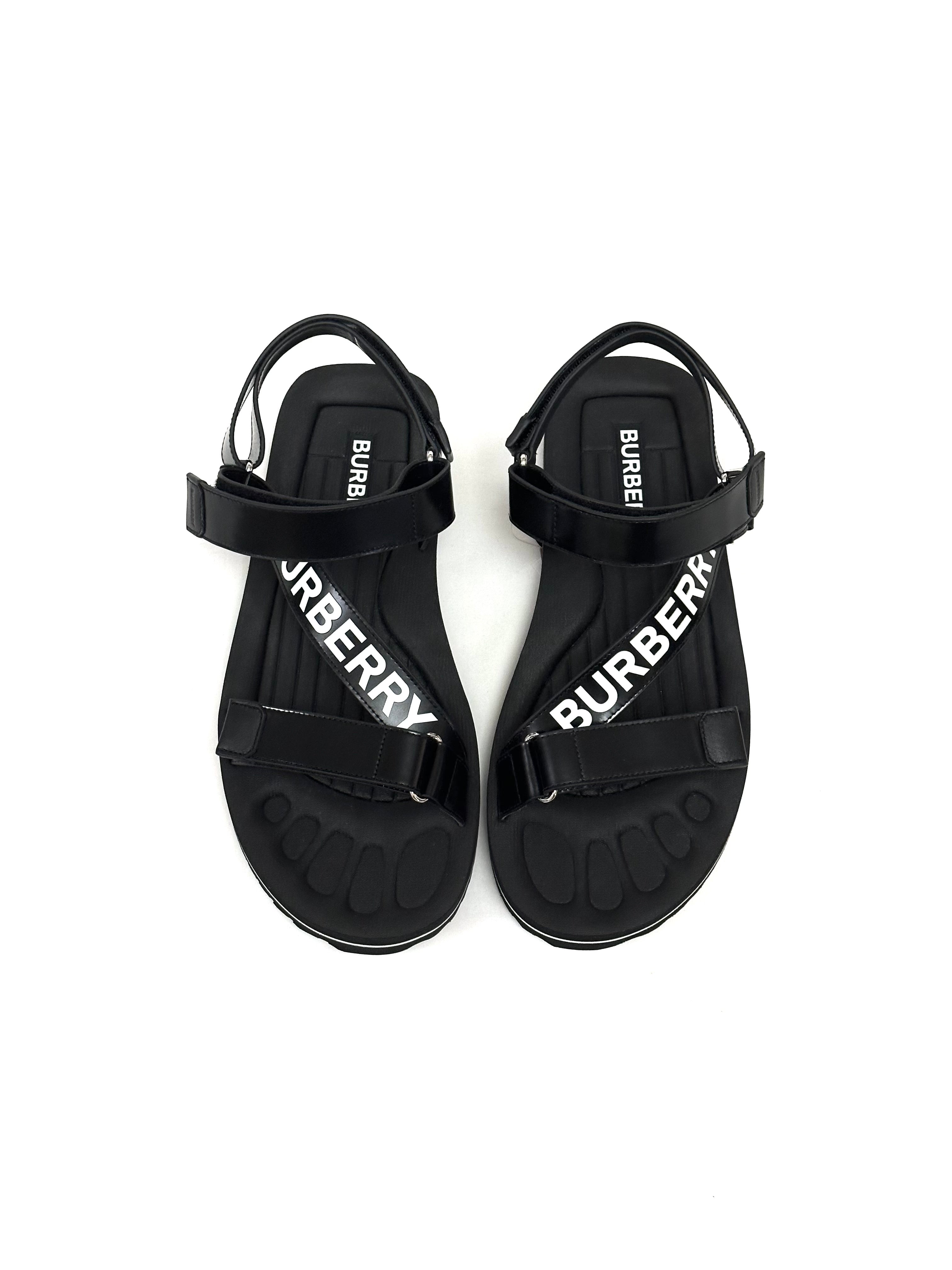 Burberry Logo Leather Sandals with Rubber Sole