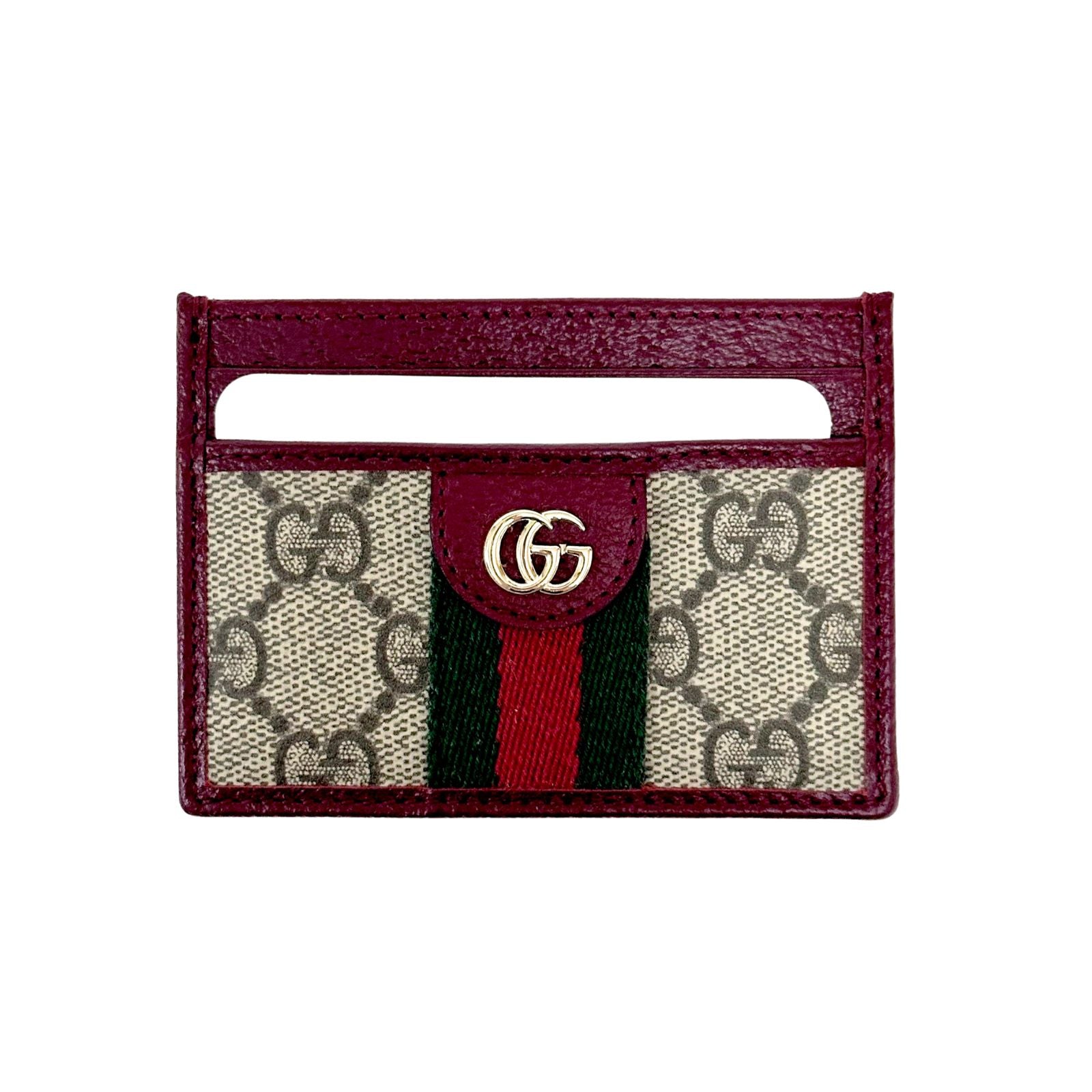 Gucci Beige Red Coated Canvas Card Holder
