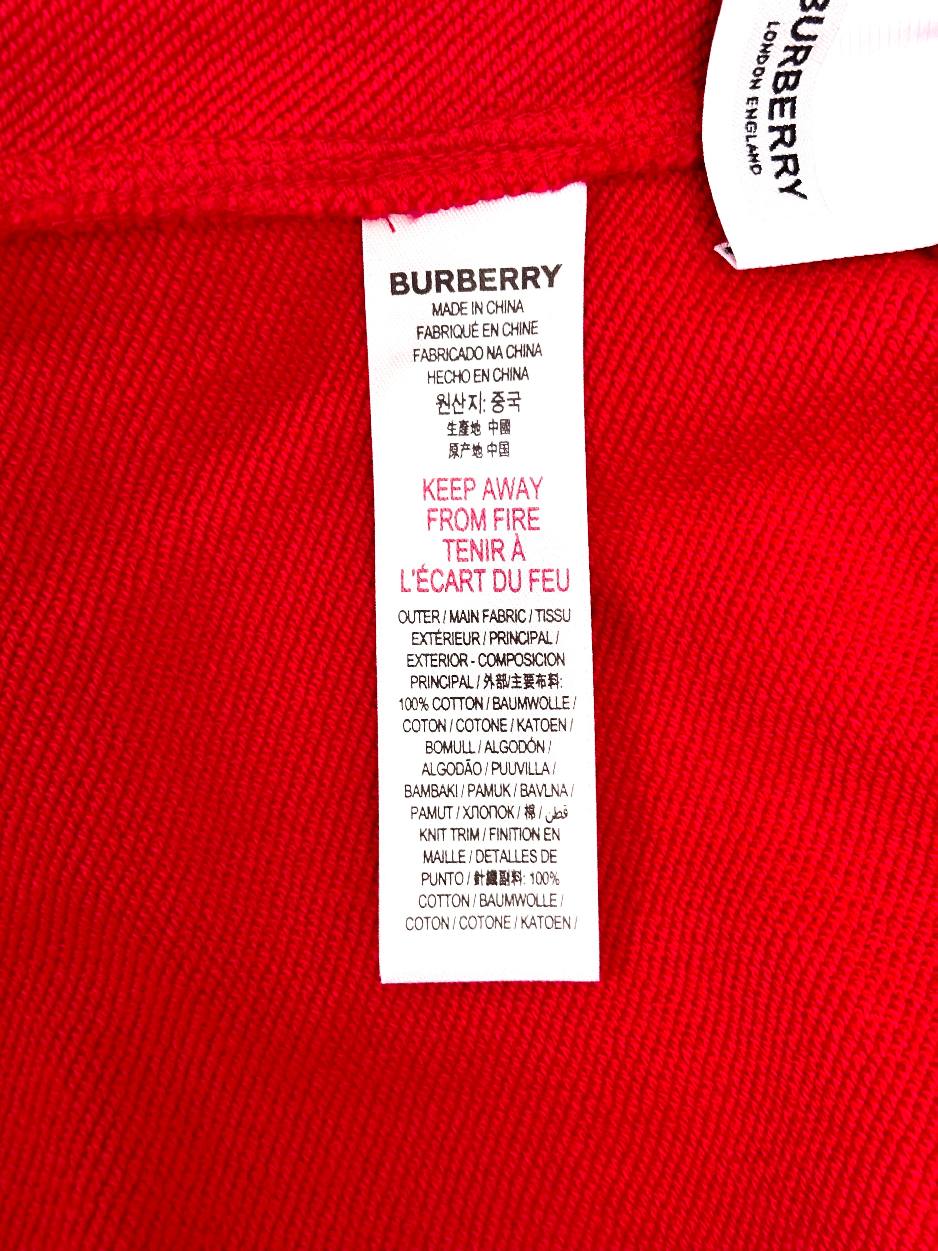 Burberry Red Unisex Jogger Pants with White Name Logo on one Leg