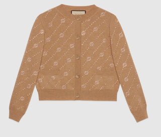 Gucci Cashmere Cardigan Beige With Crystal