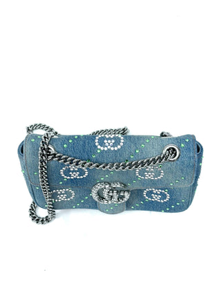 Gucci Marmont Crystal Medium In Blue GG denim