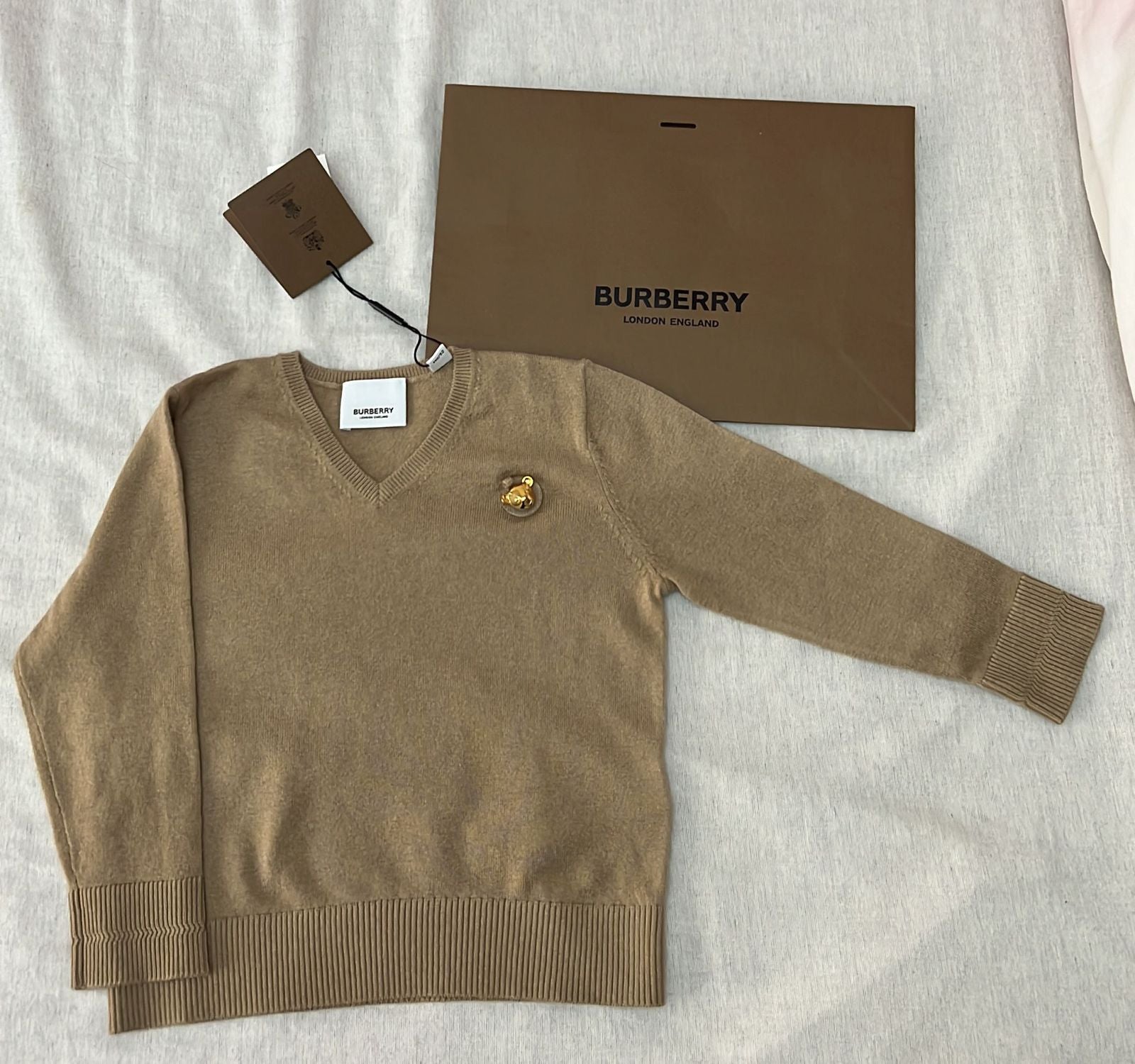 Burberry Beige Cashmere Pullover with Iconic Bear