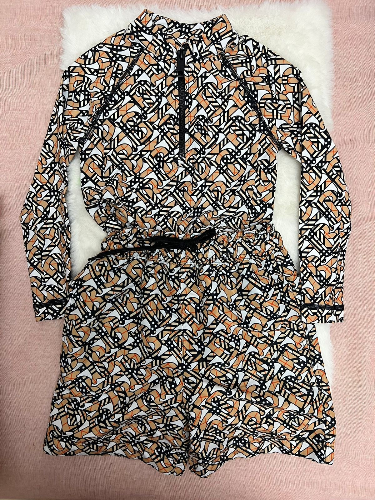 Burberry Beige TB Logo Long Sleevee Swim Shirt
