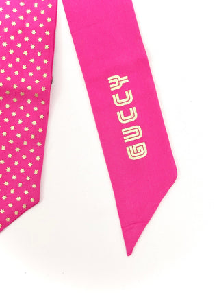 Gucci Printed Silk Twill Ribbon/ Pink