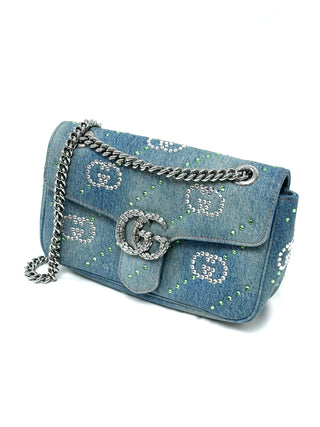 Gucci Marmont Crystal Medium In Blue GG denim