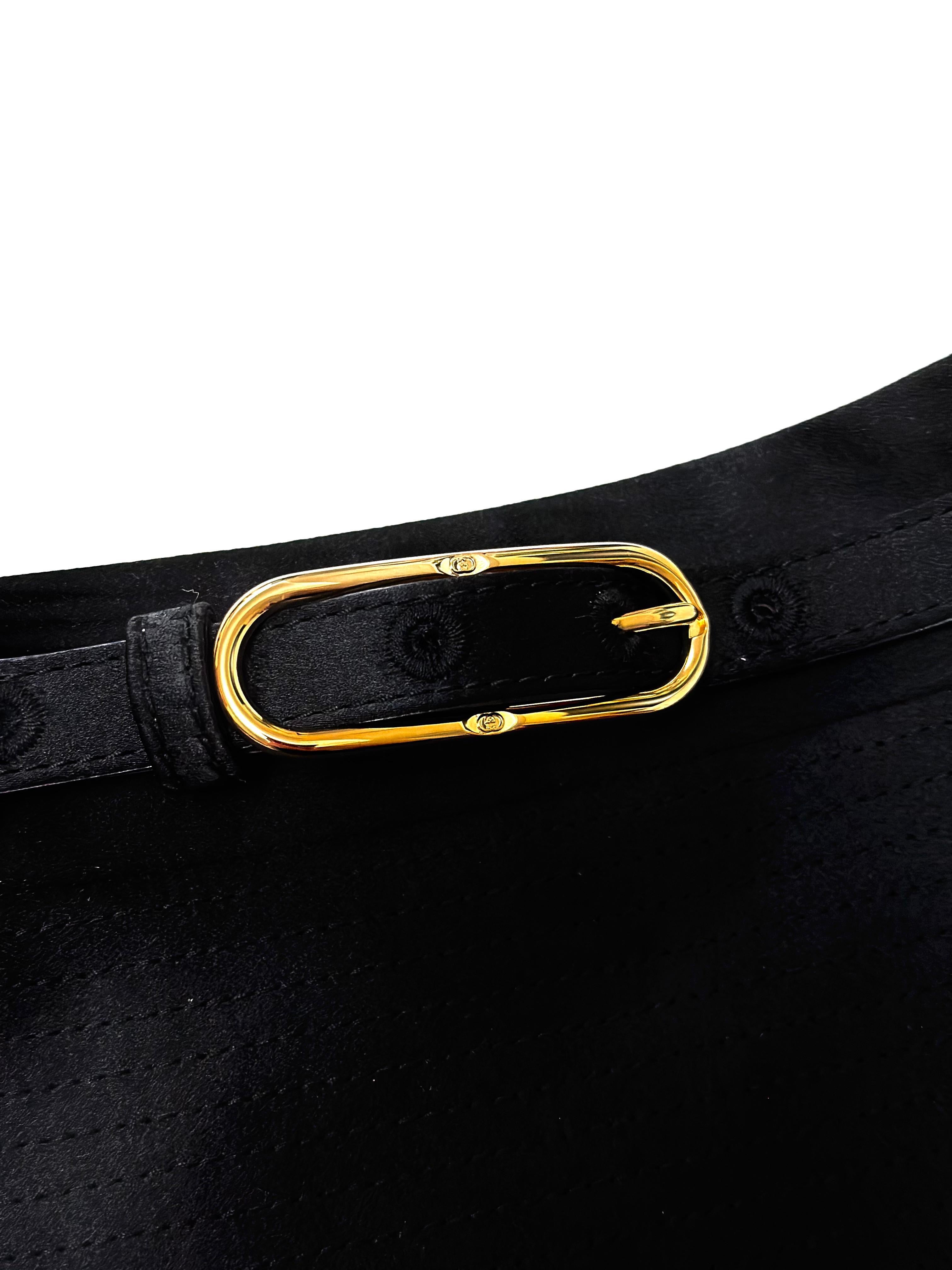 Gucci Black Silk Pencil Skirt with Black Gold GG Belt