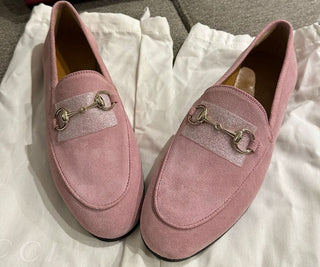 Gucci Pink Velvet Loafers Horsebite