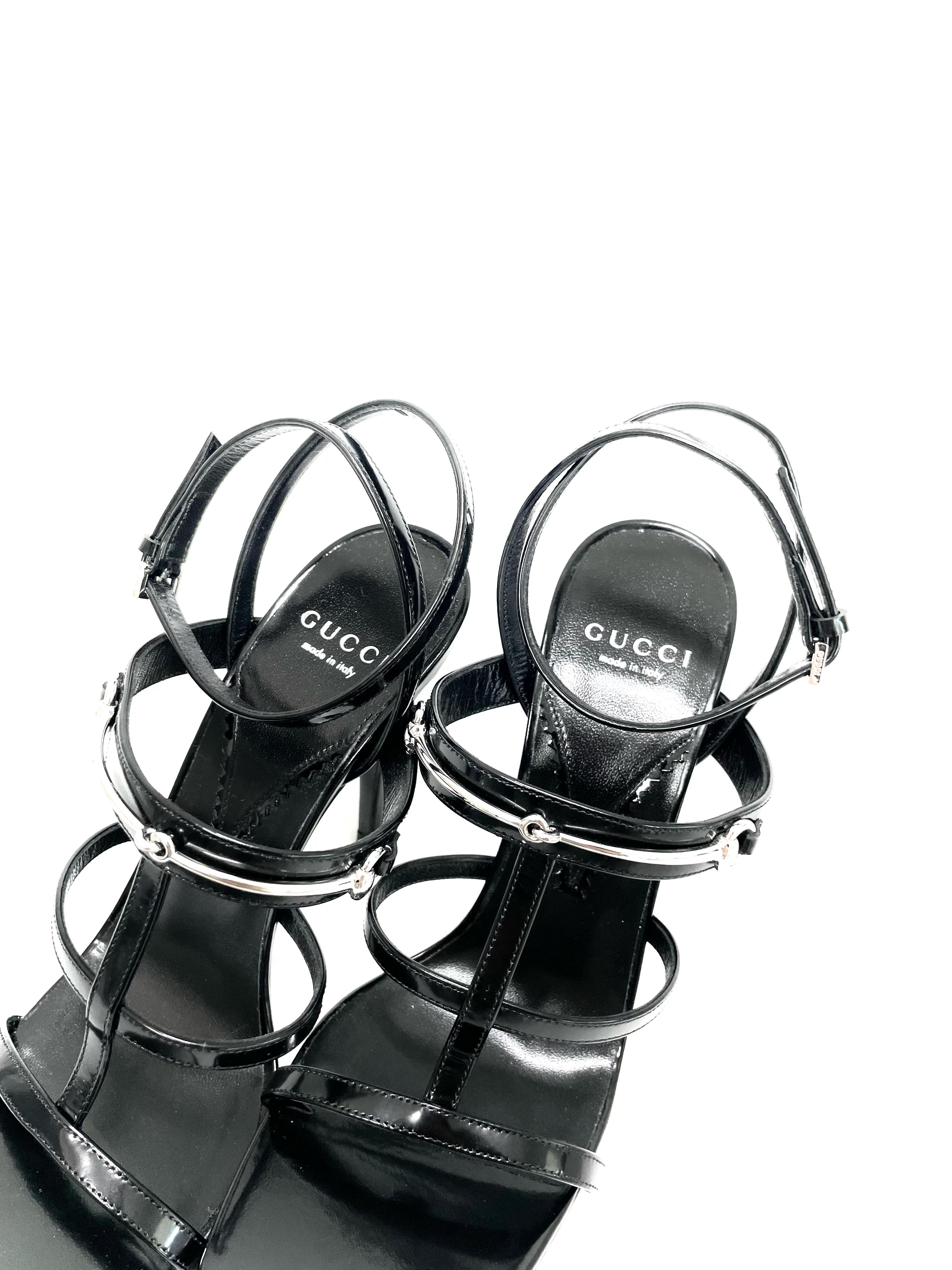 Gucci Black Horsebite Sandal Heels