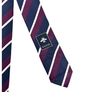 Gucci Navy/Maroon/ White Stripes Silk Tie