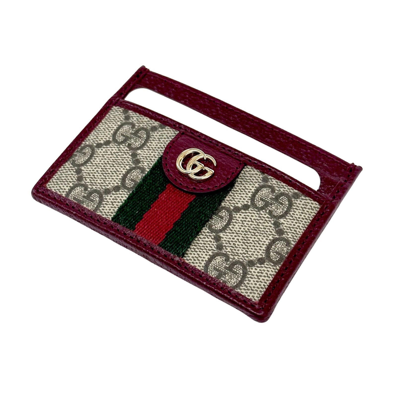 Gucci Beige Red Coated Canvas Card Holder