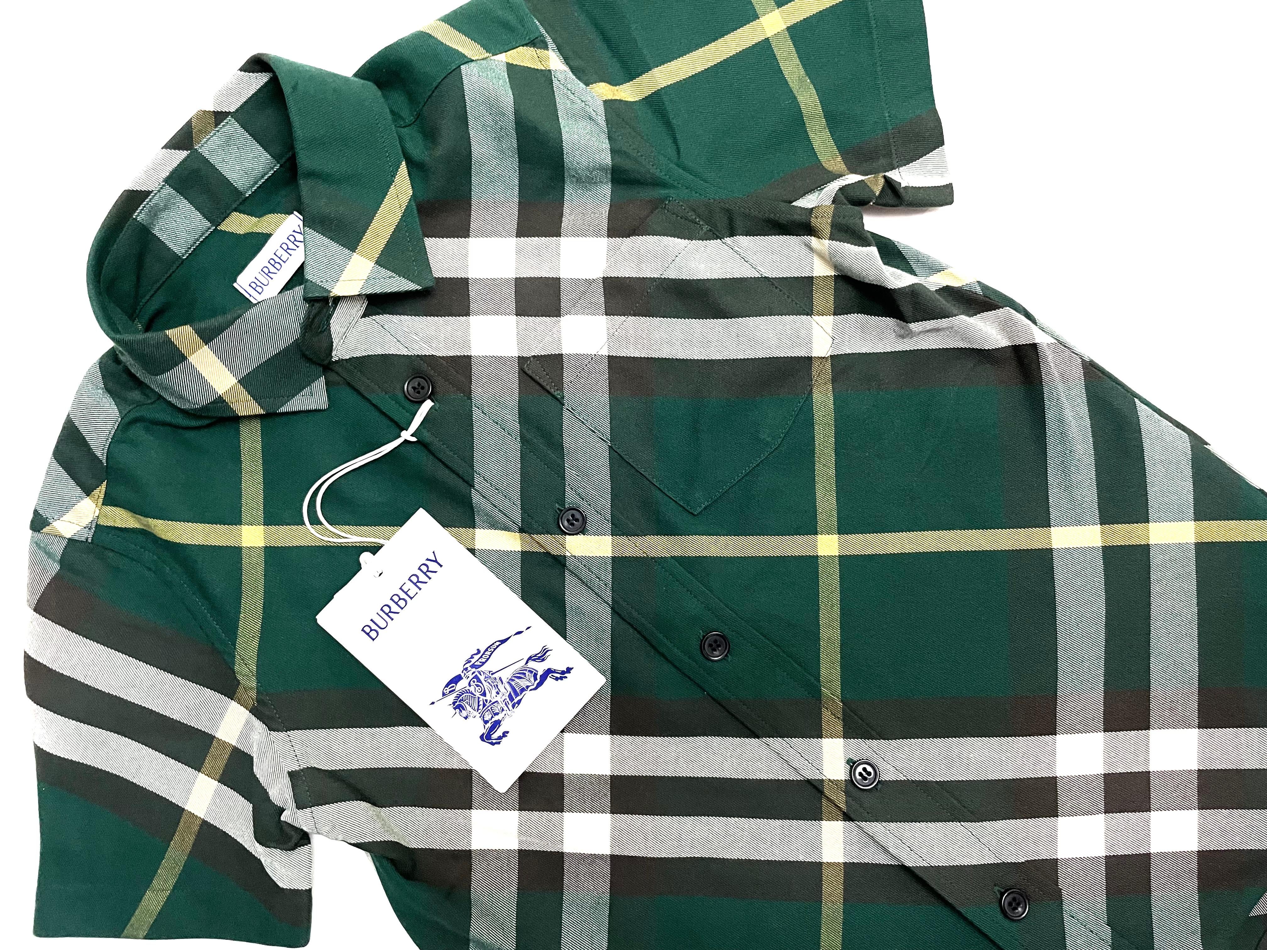 Burberry Green Classic Caro Patch Cotton Button Shirt