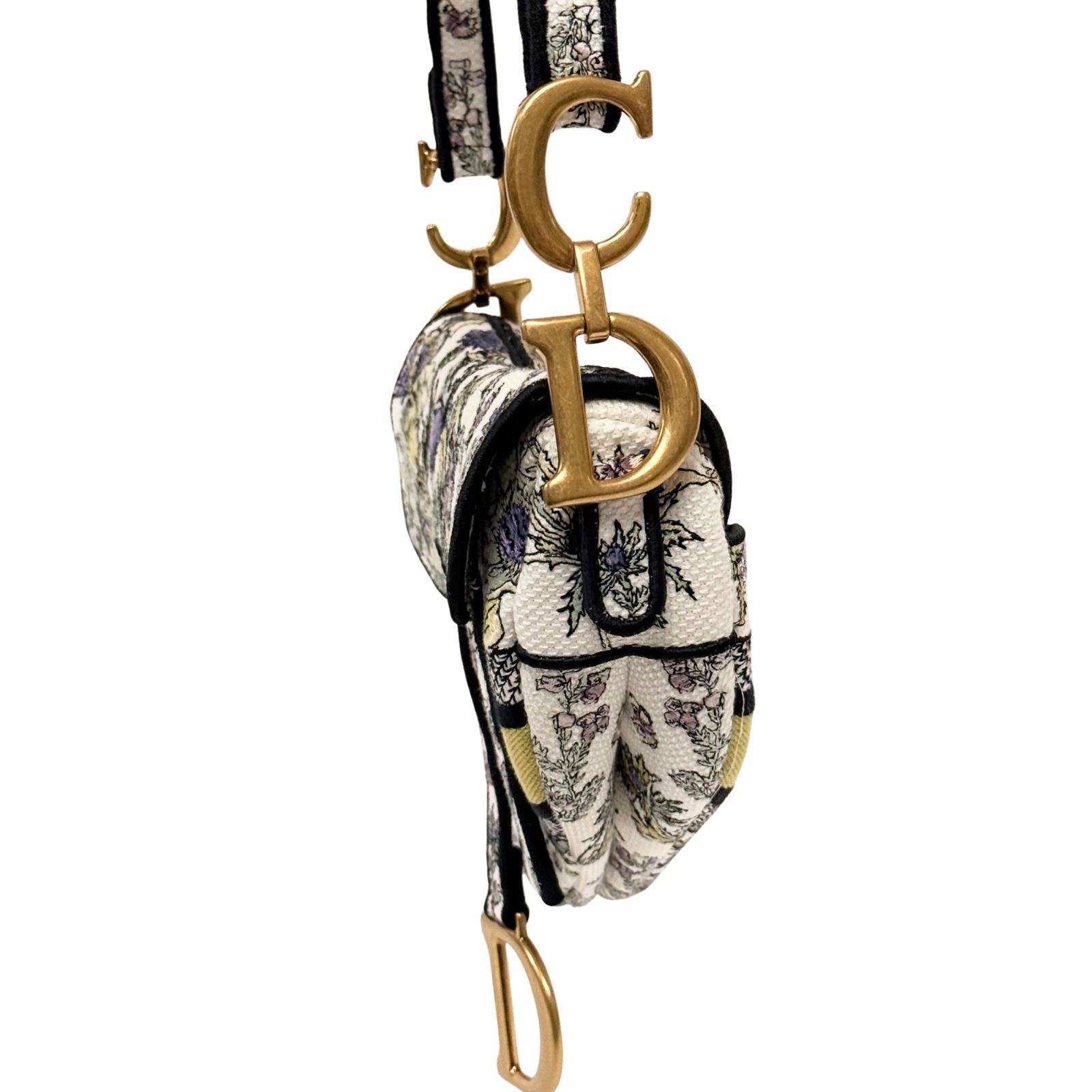 Christian Dior Saddle Bag latte Embroidery with Yellow Multicolor