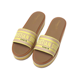 Christian Dior Platform Slides in Natural/ Lemon