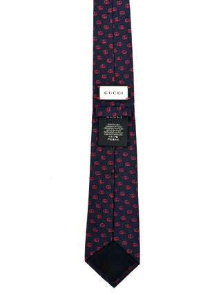 Gucci Navy with Red GG Print Silk Tie