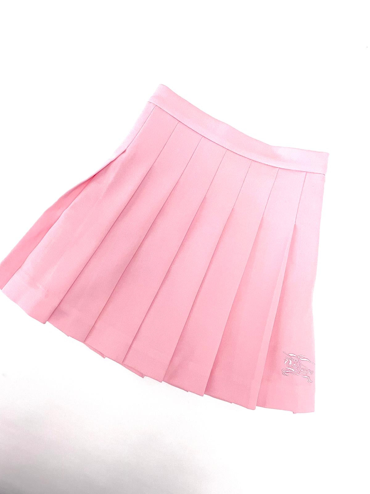 Burberry Baby Pink Plissee Skirt with Horse Embroidery