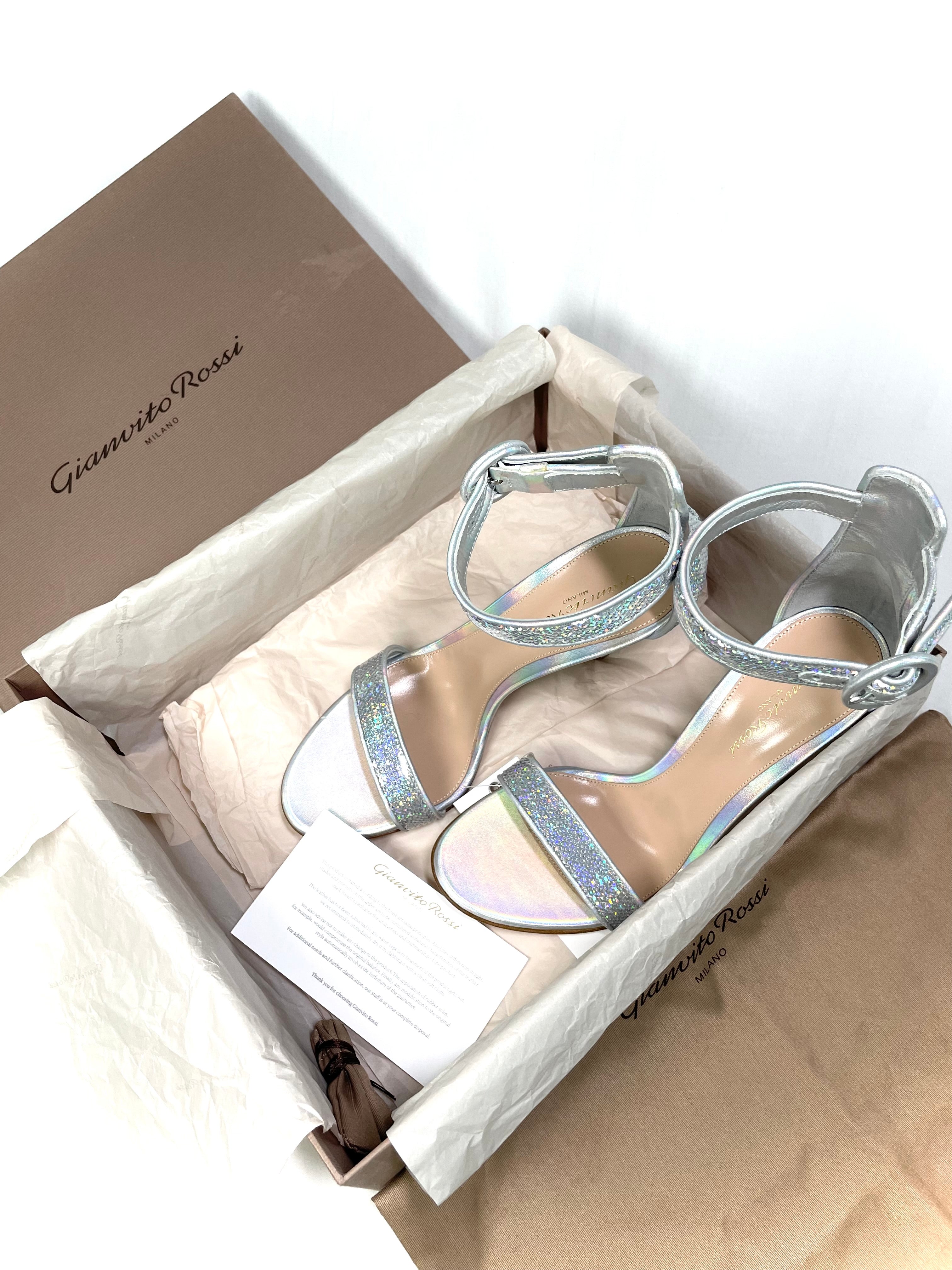 Gianvito Rossi Silver Sequin Sandals Heels
