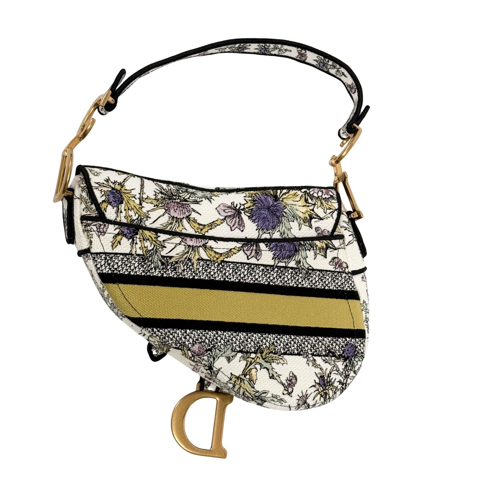 Christian Dior Saddle Bag latte Embroidery with Yellow Multicolor
