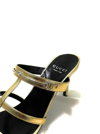 Gucci Gold Horsebite Heel Slippers