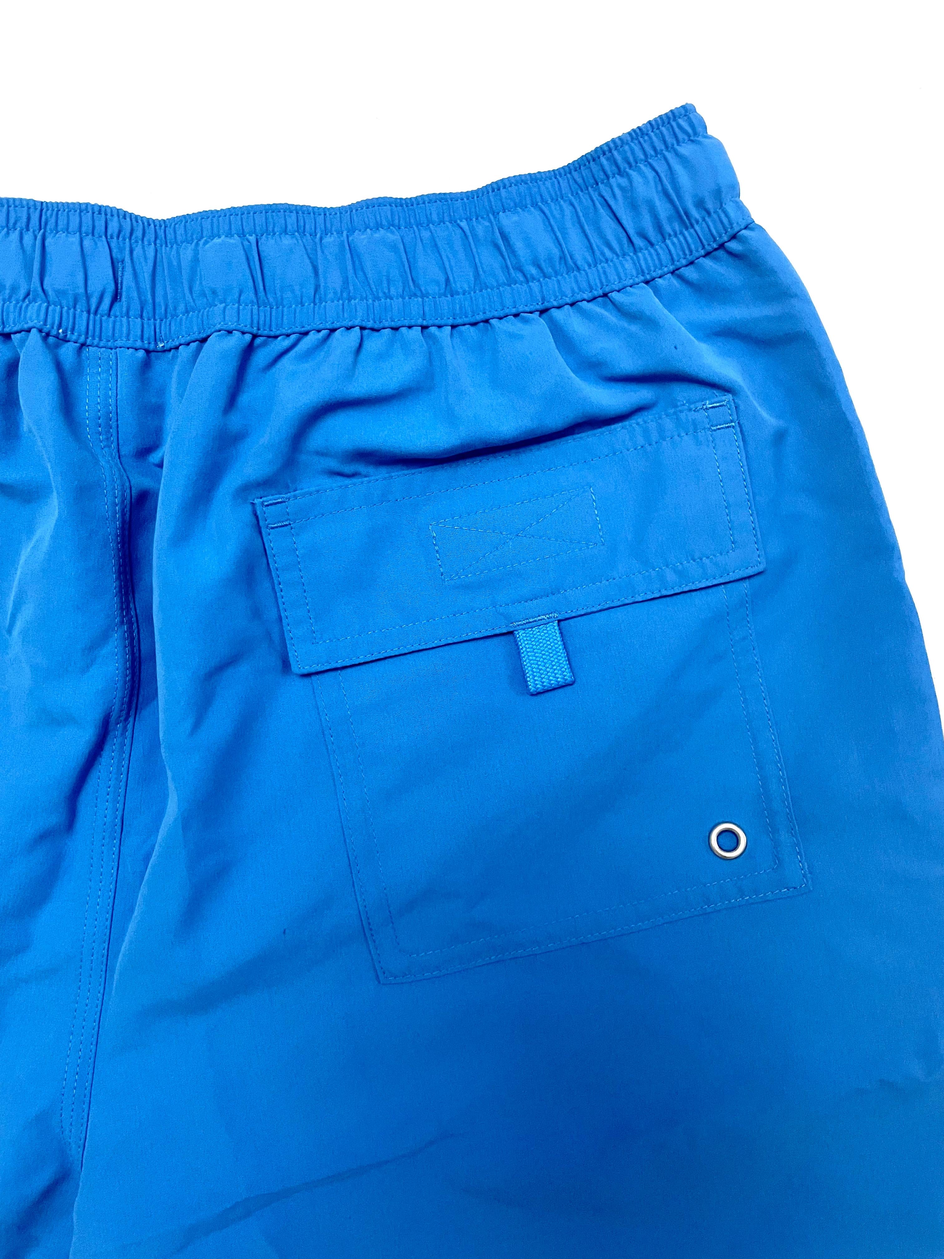 Burberry Blue Swim Shorts with White Brand Name Logo