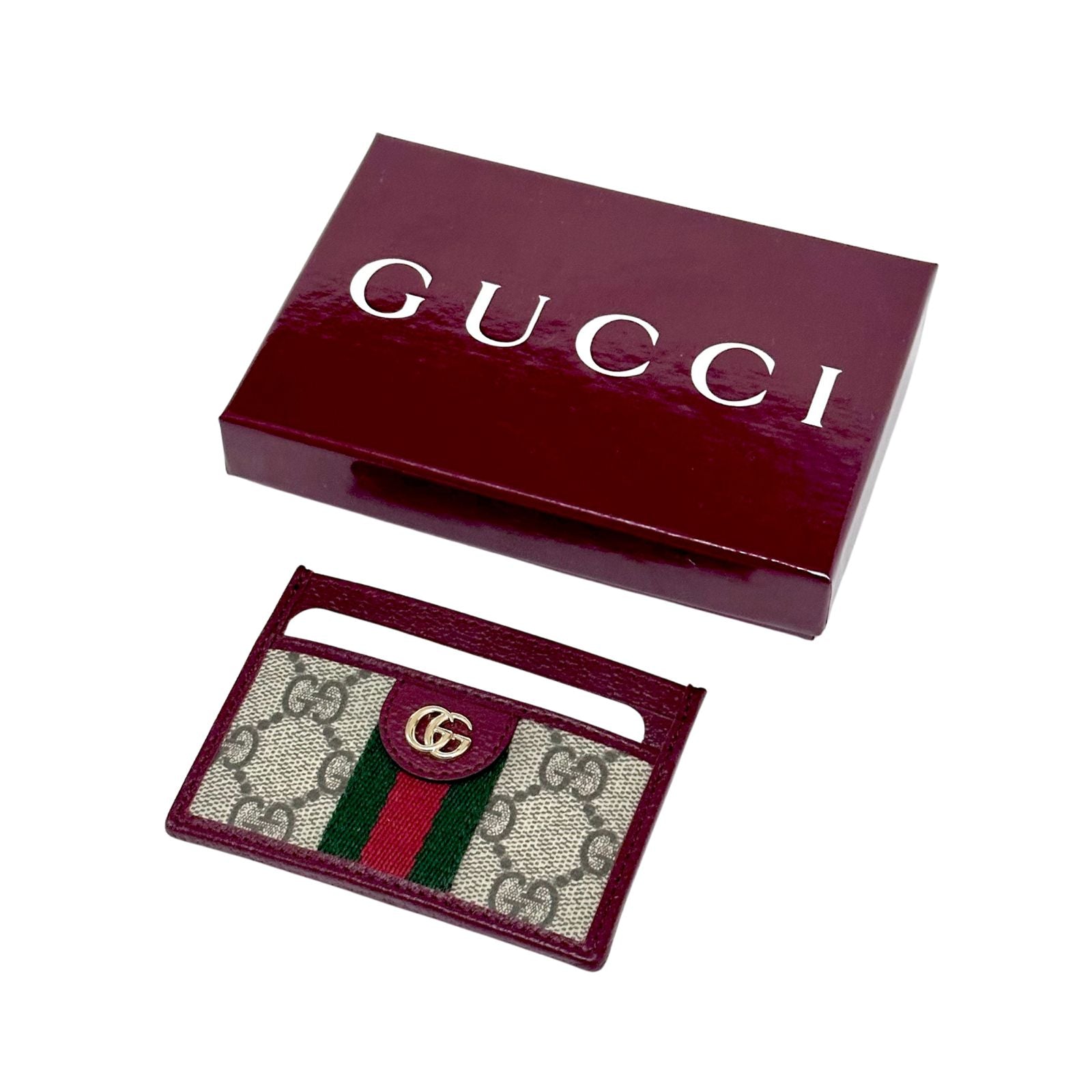 Gucci Beige Red Coated Canvas Card Holder
