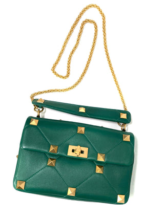 Valentino Green Leather Bag Top Handle Gold Chain