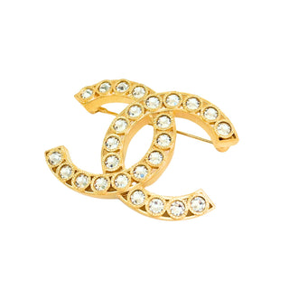 Chanel CC Vintage Gold Pin Brooch Rhinestones